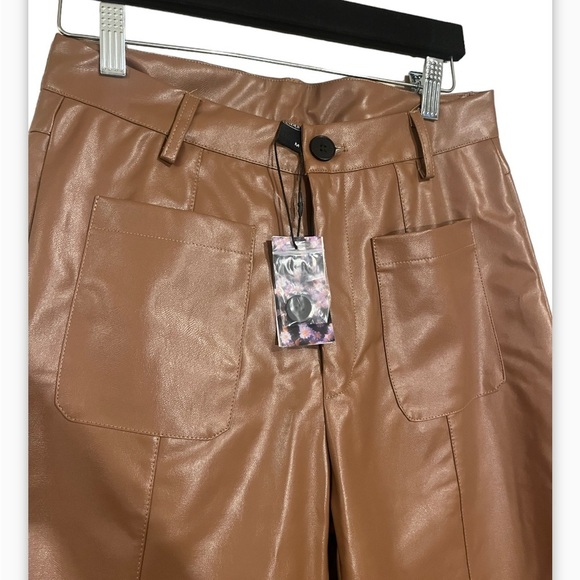 NWT Cider Brown Faux Leather Wide Leg Pants size M - Picture 6 of 7